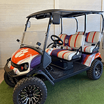 Custom golf cart cClemson University themes paint job and leather seating
