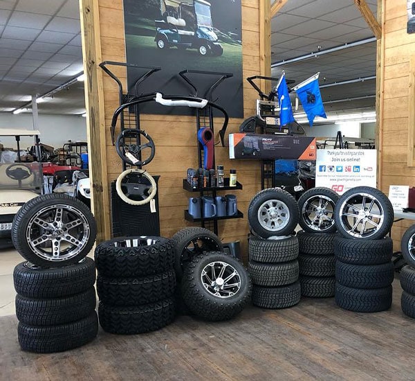 Golf cart tires inside of Garrett's location.