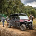 Friends riding ATV in the wild.