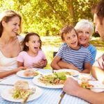 Family enjoying a picnic outdoors.