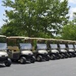 Golf carts lined up.