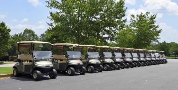 Golf carts lined up.