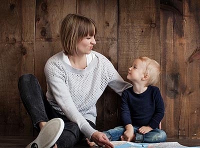 Mom and son staring during Mother's Day.
