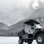 Winter golf cart in snow.