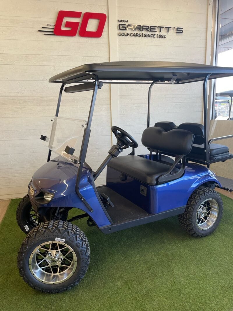 bright blue golf cart