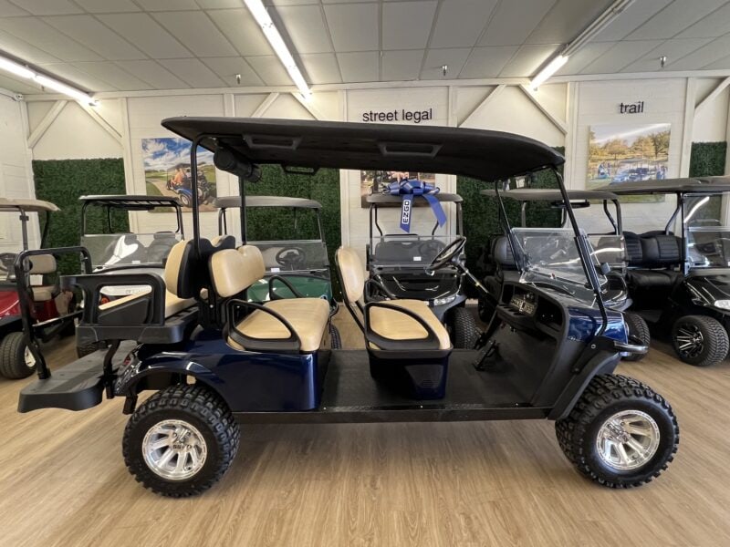 #035 - 2016 EZGO Express 6 w/ Bazooka - Gas - Patriot Blue
