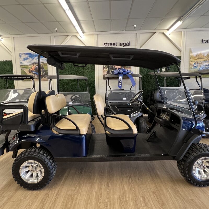 #035 - 2016 EZGO Express 6 w/ Bazooka - Gas - Patriot Blue